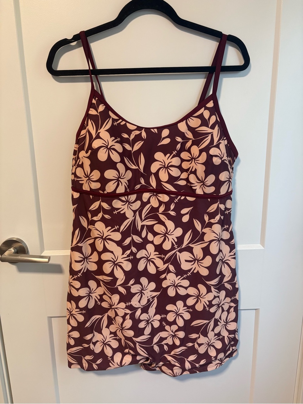 Floral Print Women’s Swim Romper - Burgundy & Blush